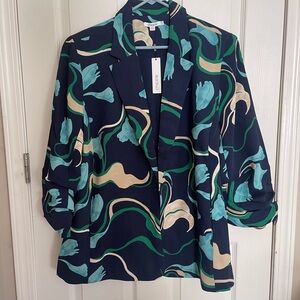 Chico's Navy, Light Blue, Green and Cream Abstract Blazer